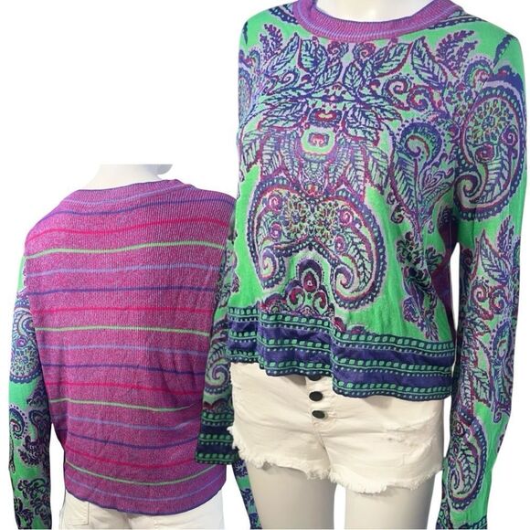 NWT Free People New Age Sweater - Purple/Green Boho (L) - Picture 1 of 15